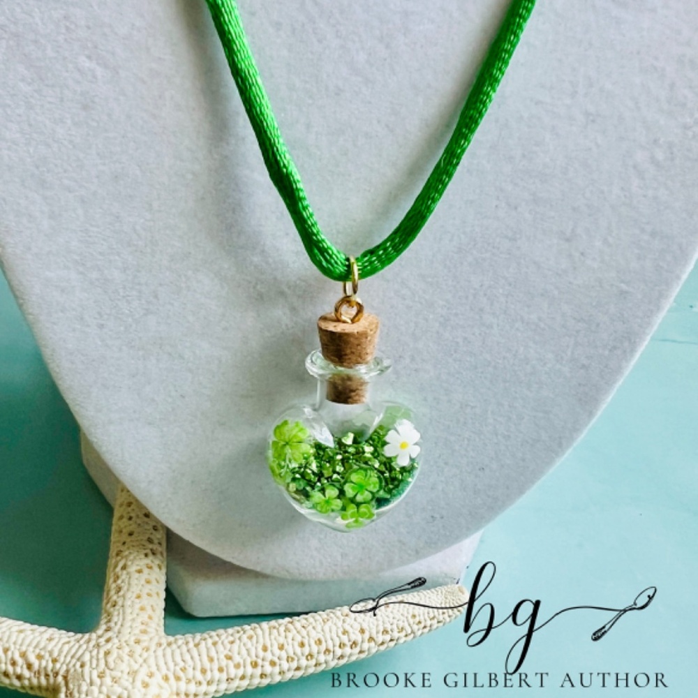 Clover Wishing Bottle Necklace | Spoonie Awareness Jewelry | Heart Glass Pendant